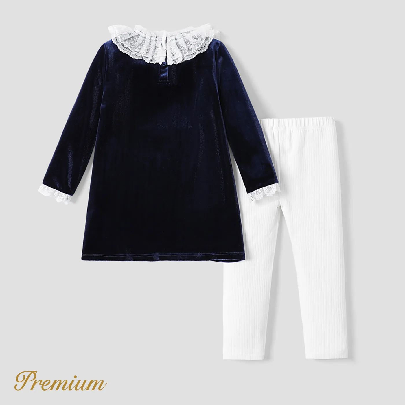 2pcs criança menina elegante sólido cor de algodão conjunto com borda de babado  image 2