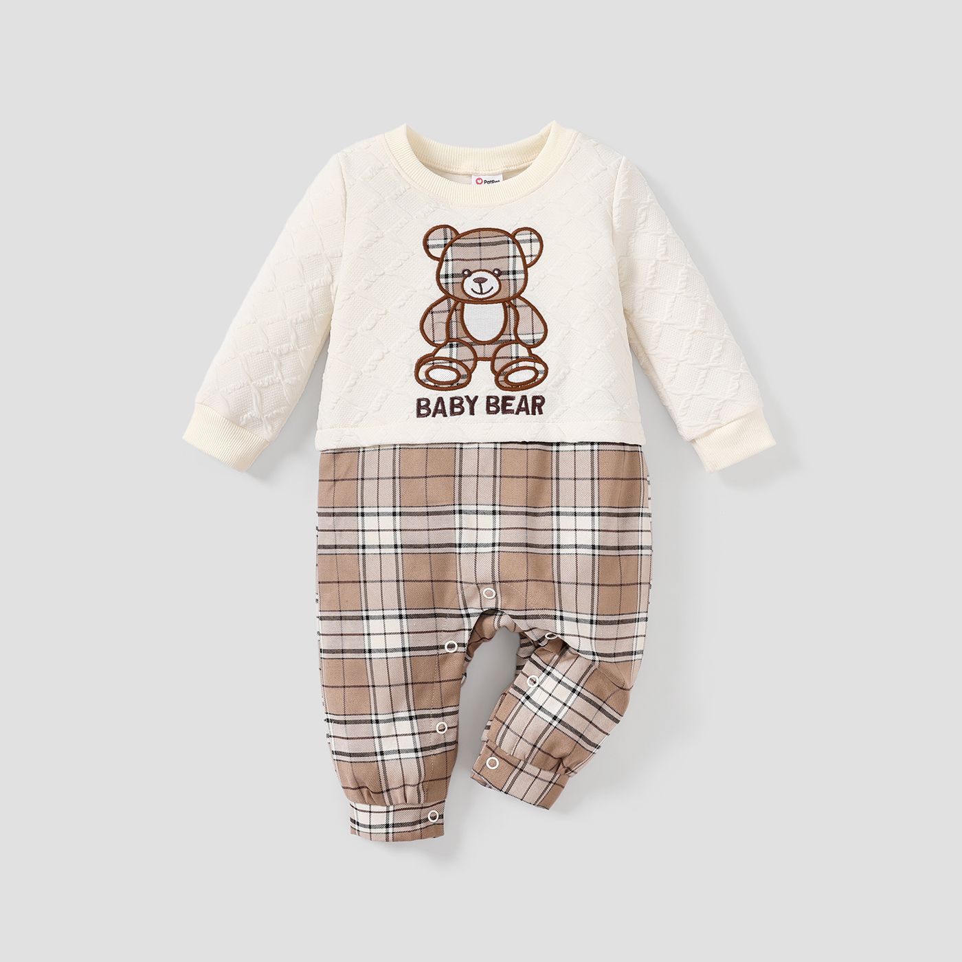 Baby Boy Plaid And Bear Pattern Jumpsuit