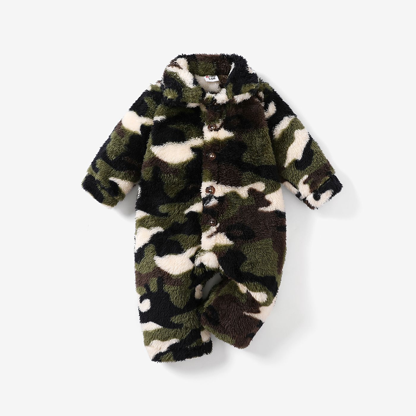 Baby Boy Basic Camouflage Coral Fleece Shirt Collar Jumpsuit