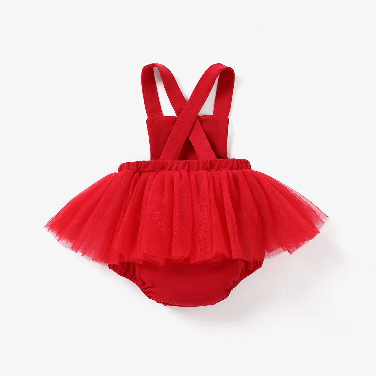 Natal Bebé Menina Costuras de tecido Bonito Sem mangas Macacão curto Vermelho big image 1