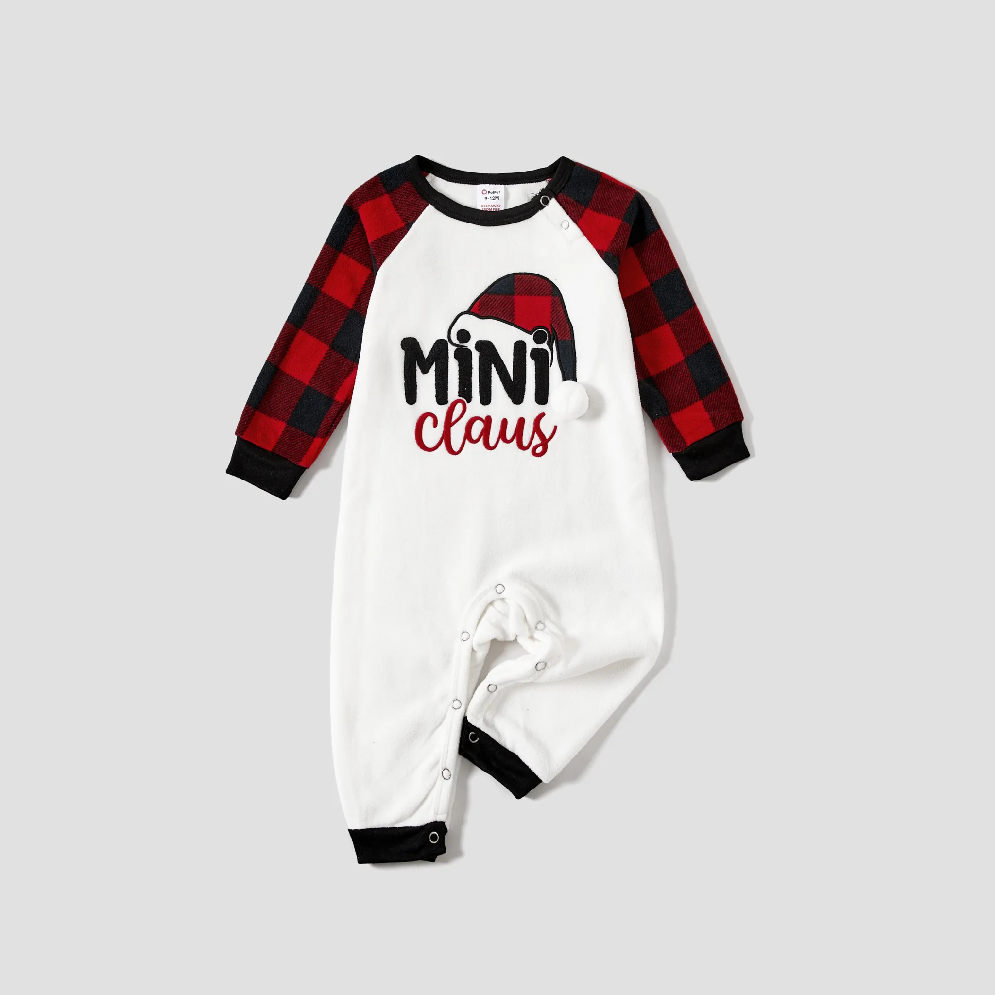 Christmas Family Matching Plaid Letters Embroidered Long-sleeve Pajamas Sets(Flame resistant) Black image 2
