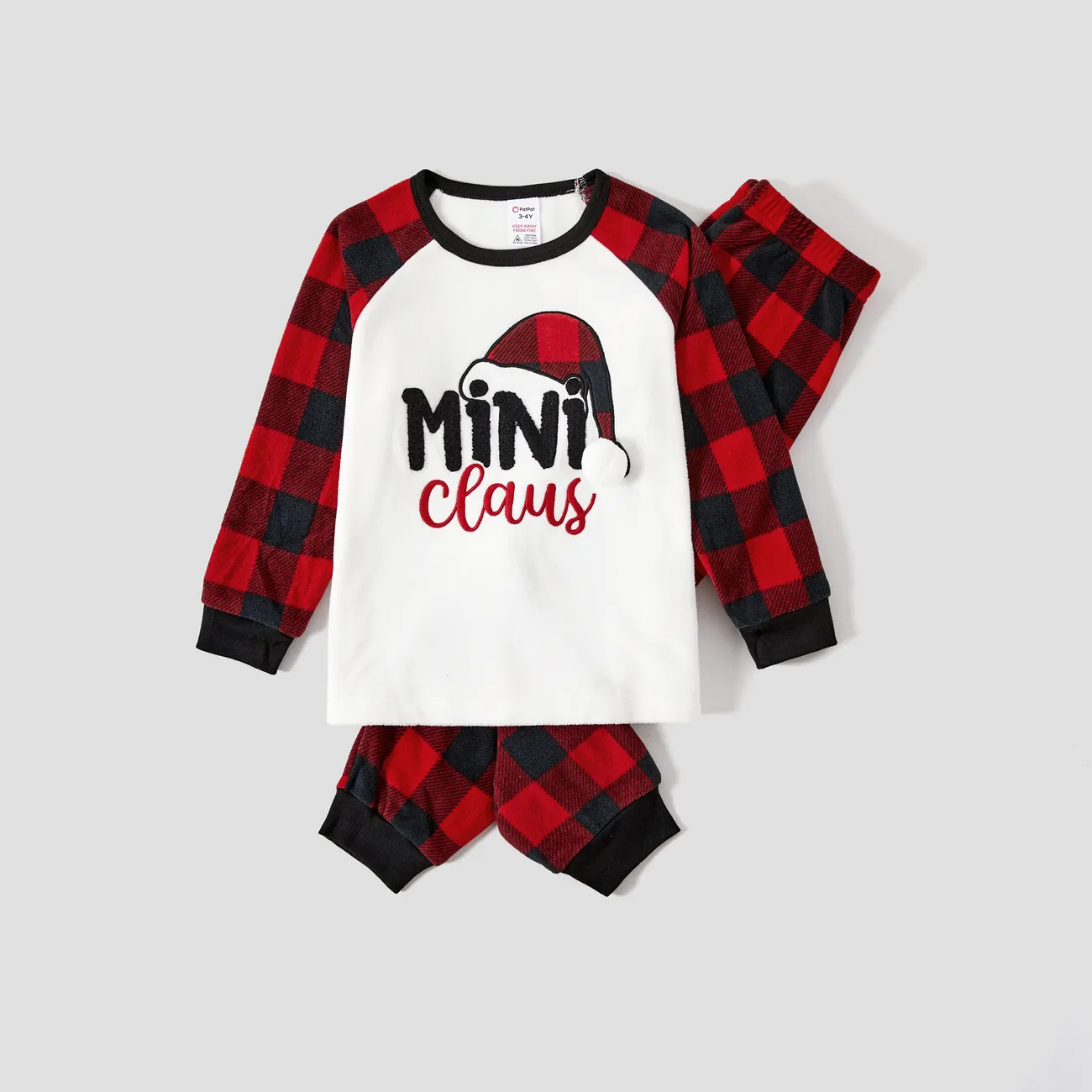 Christmas Family Matching Plaid Letters Embroidered Long-sleeve Pajamas Sets(Flame resistant) Black big image 1