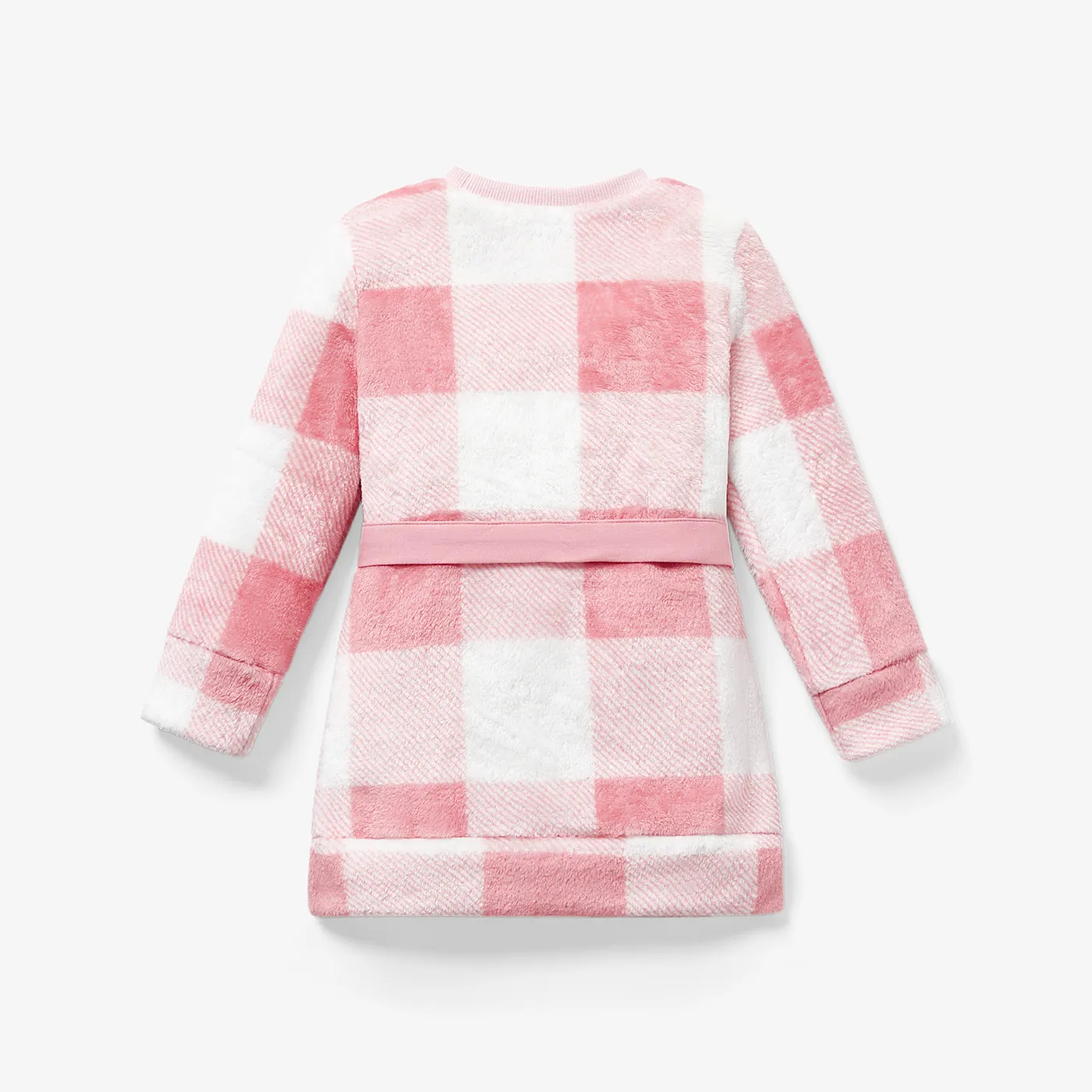  2PCS Toddler Girl Sweet Waist Bag Grid/Houndstooth Pattern Long Sleeve Dress Set    image 2