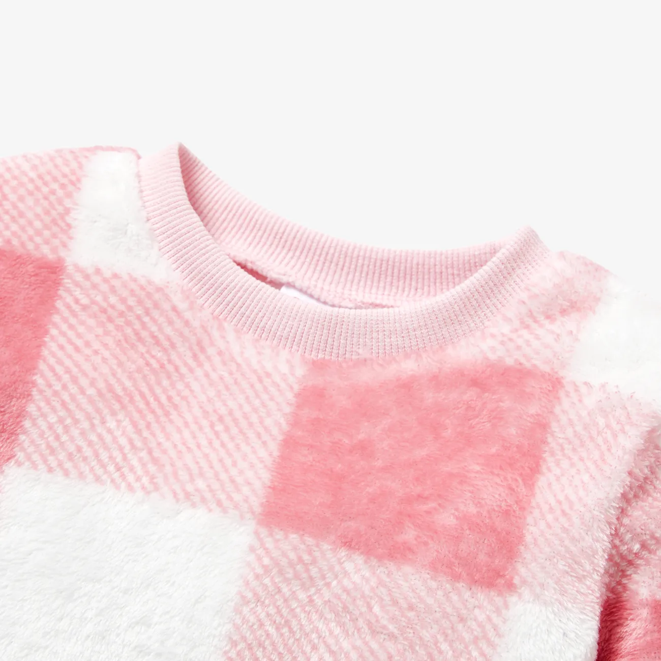  2PCS Toddler Girl Sweet Waist Bag Grid/Houndstooth Pattern Long Sleeve Dress Set   Pink big image 1