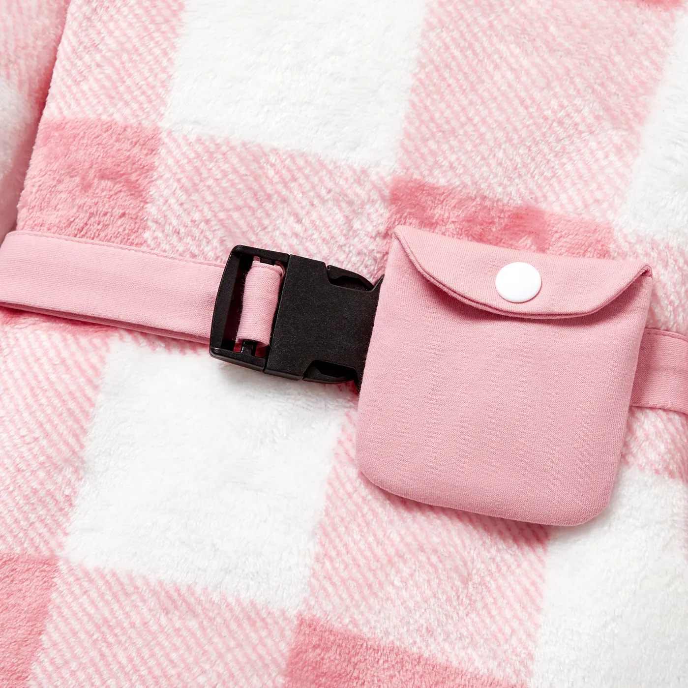  2PCS Toddler Girl Sweet Waist Bag Grid/Houndstooth Pattern Long Sleeve Dress Set    image 4