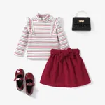 3PCS Toddler Girl Sweet Stripe Ruffle Edge Long Sleeve Dress Set  image 2