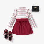 3PCS Toddler Girl Sweet Stripe Ruffle Edge Long Sleeve Dress Set  image 3