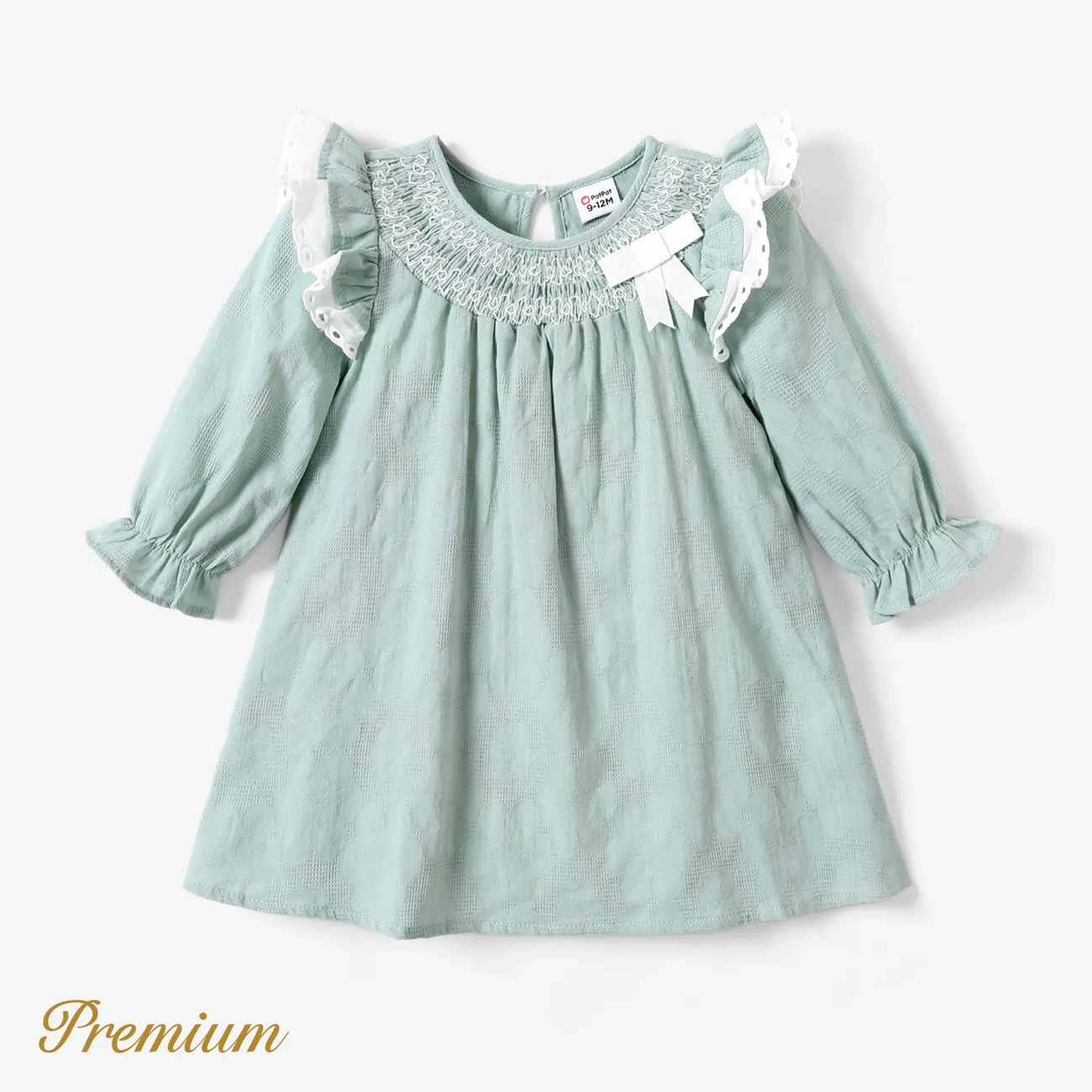 Baby/Kid Girl Elegant Smocked Cotton Dress Turquoise big image 1