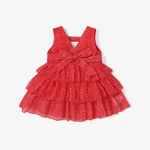 Dots or Floral Print Flounce Layered Sleeveless Baby Dress