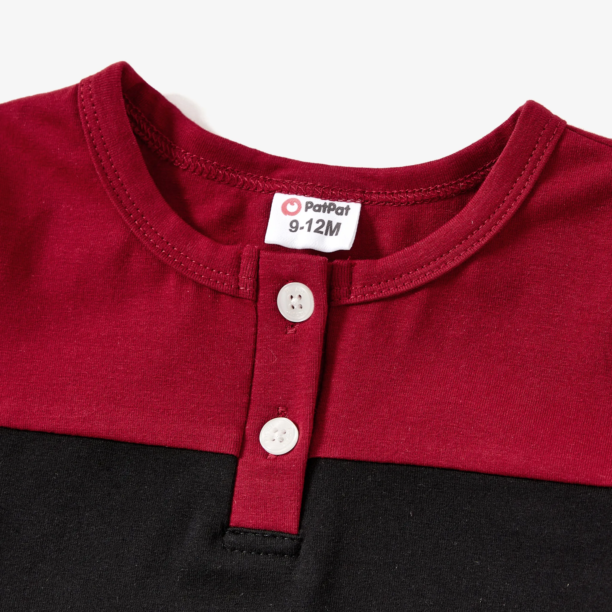Mommy and Me Matching Wine Red and Black Color-block Cotton Zippered Polo Collar Short Sleeves Dresses and Romper Burgundy image 3