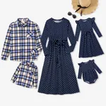Matching Family Plaid Long-sleeve Tops and Polka Dots Flutter Sleeve Dresses Sets  image 2