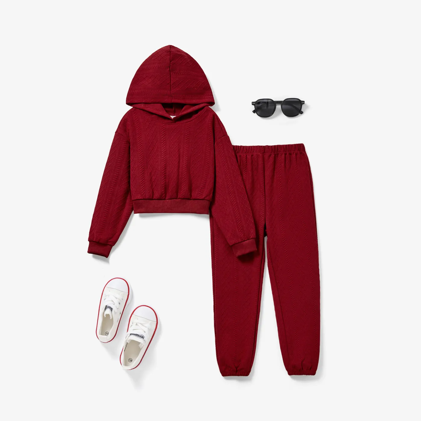  2PCS Kid Girl Solid Color Hooded  Set  image 2