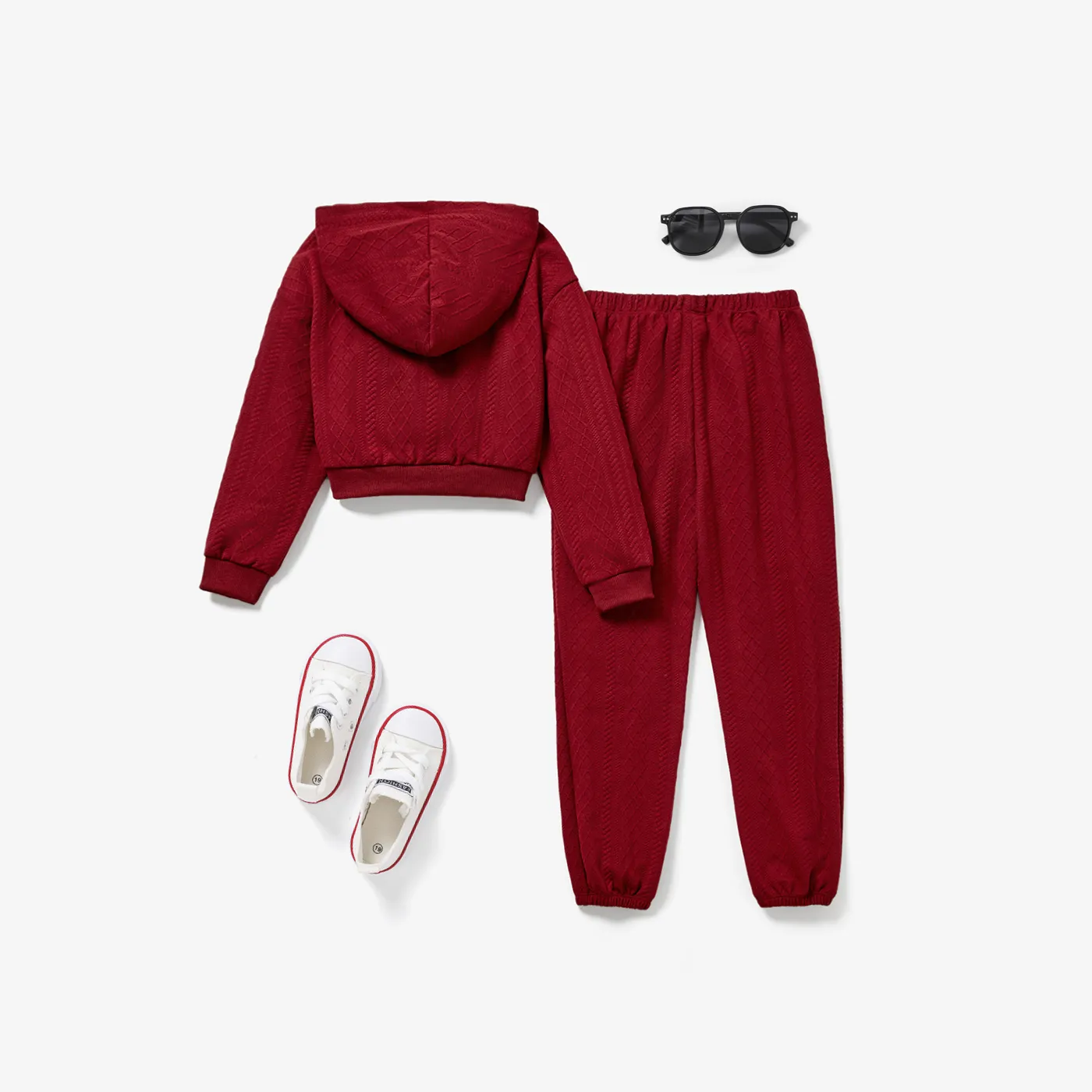  2PCS Kid Girl Solid Color Hooded  Set  image 3