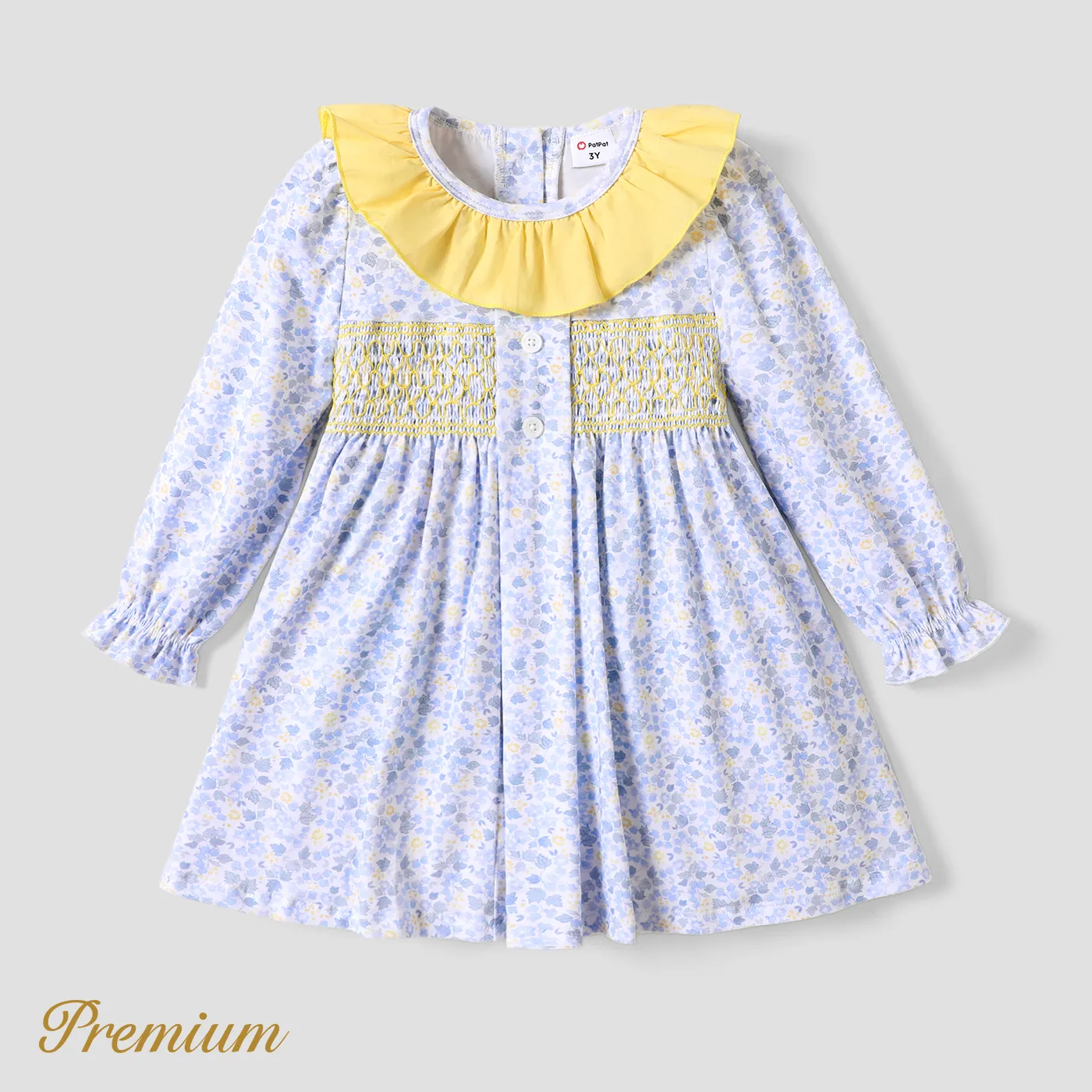 Toddler Girl Elegant Broken Flower Long Sleeve Pattern Dress Multi-color big image 1