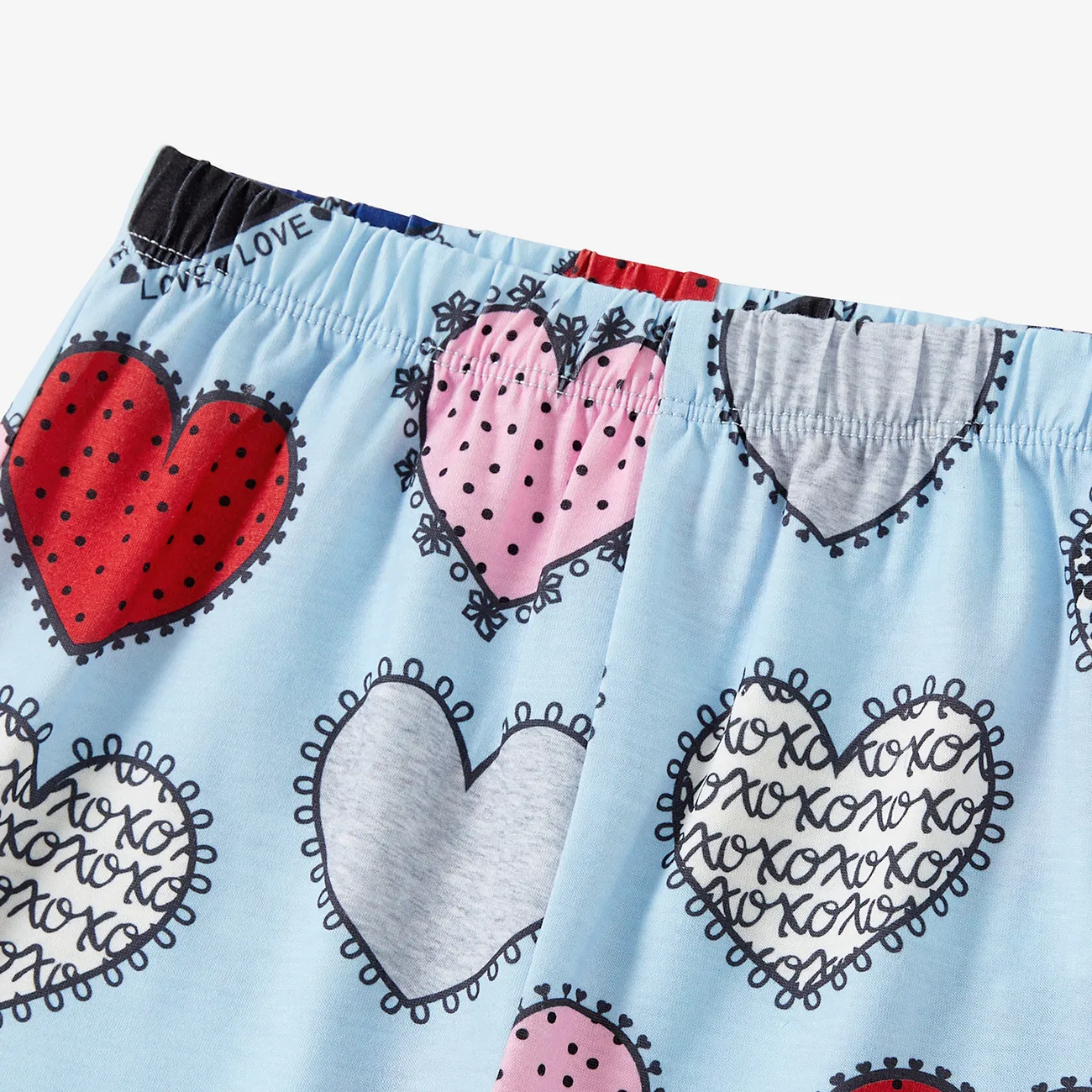Family Matching Letters & Heart Pattern Short-sleeve Pajamas Sets(Flame resistant) Light Blue big image 1