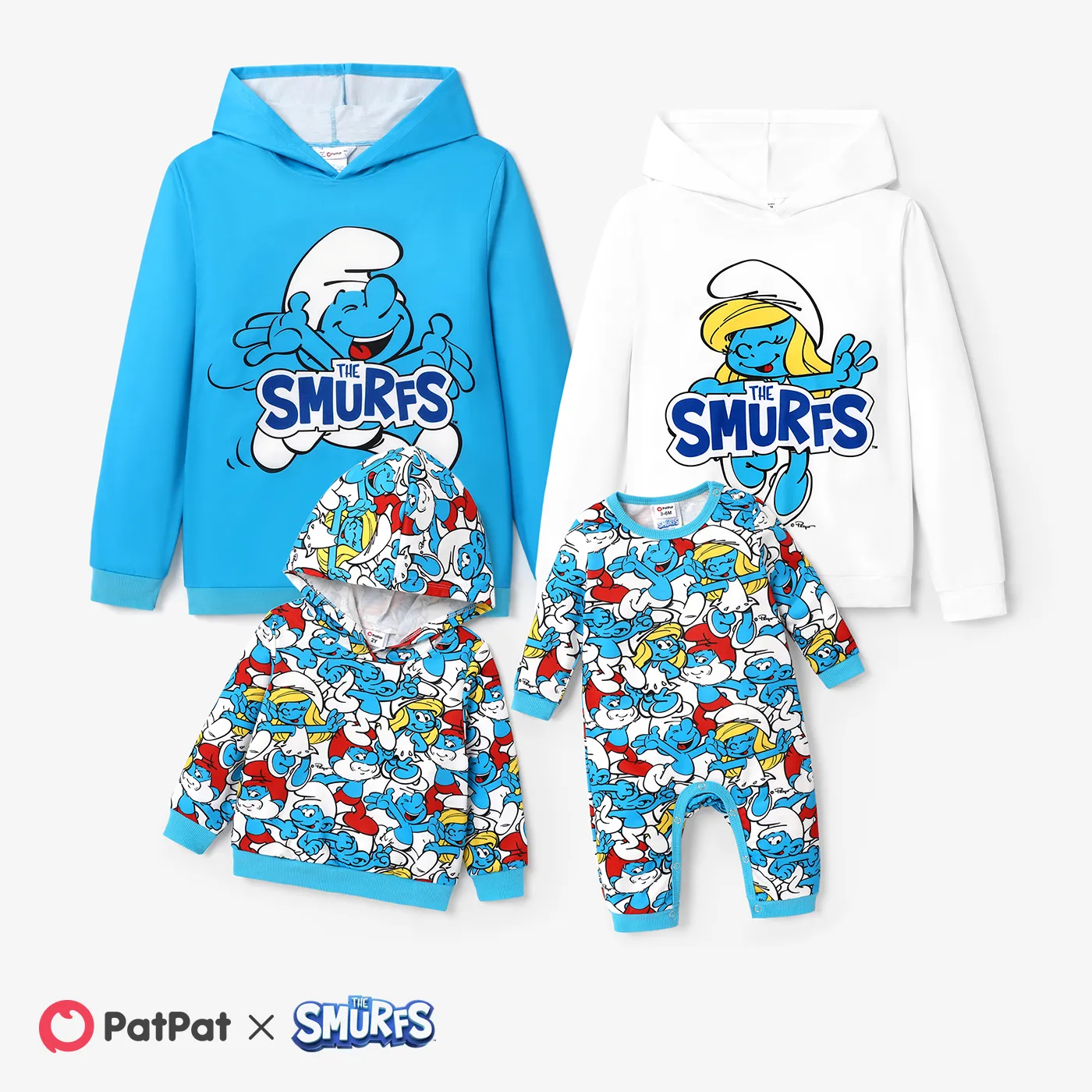 The Smurfs Family Matching Character Graphic Print Long-sleeve Hooded Tops BLUEWHITE image 2