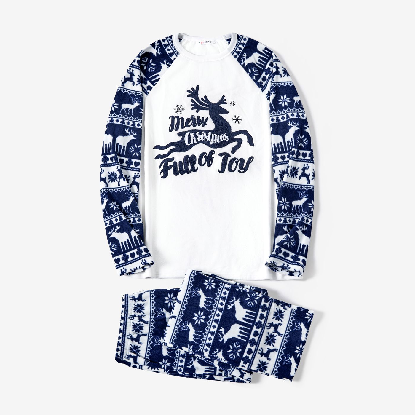 Christmas Family Matching Reindeer Embroidery Long-sleeve Fleece Pajamas Sets(Flame Resistant)