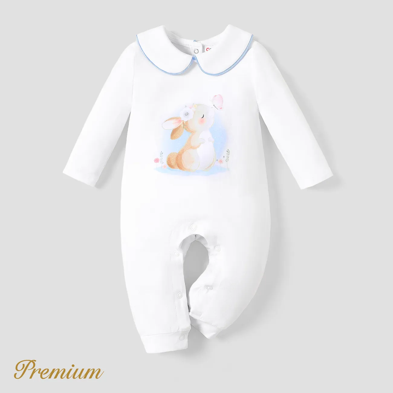 Baby Girl Elegant Rabbit Long Sleeve Coat/ Jumpsuit  White big image 1