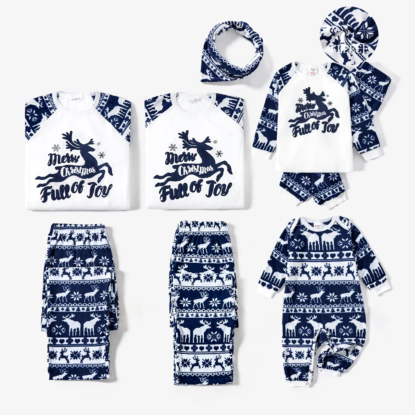 Christmas Family Matching Reindeer Embroidery Long-sleeve Fleece Pajamas Sets(Flame resistant)