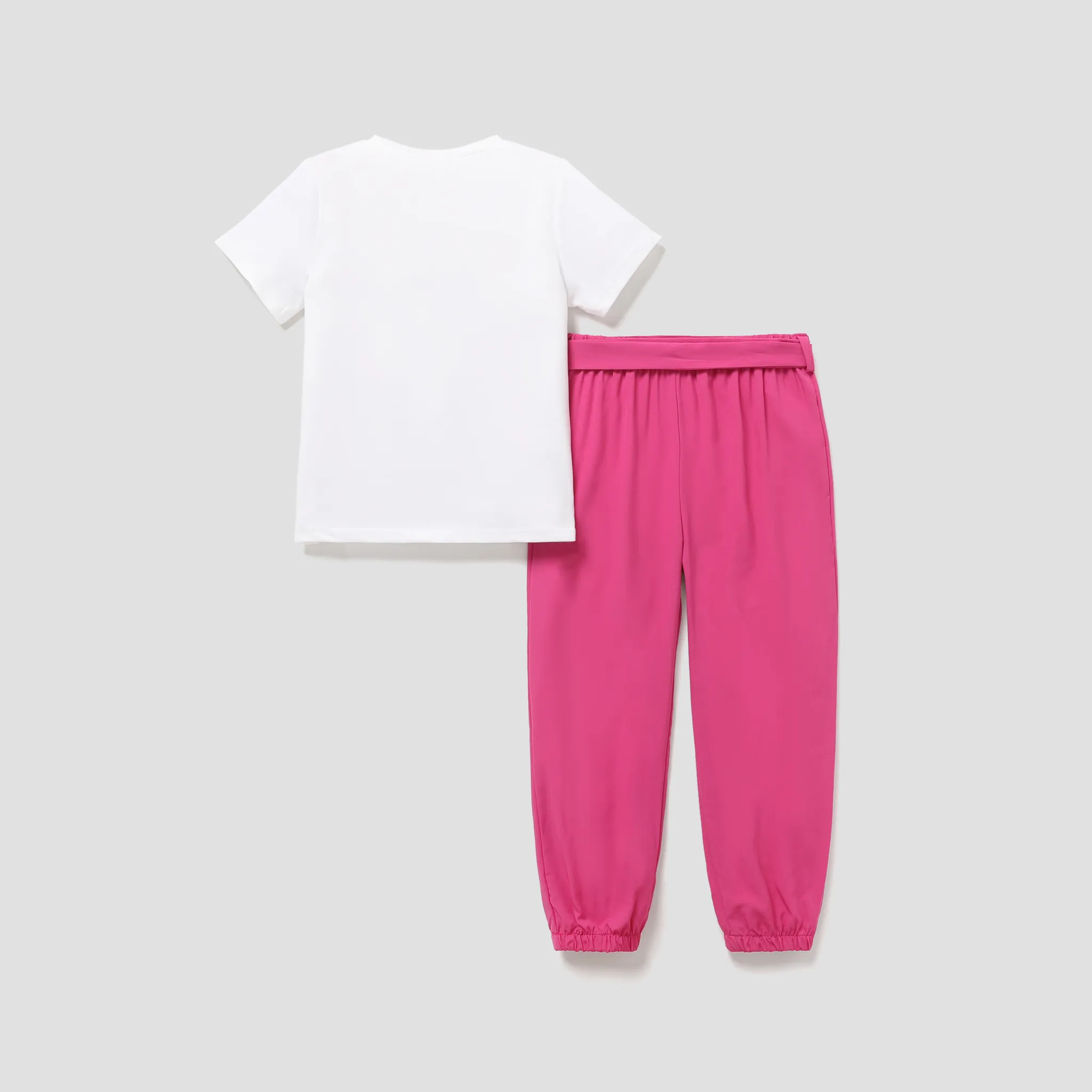 2pcs Kid Girl Cute Cat Print Short-sleeve Tee and Belted Pants Set   image 2