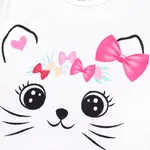 2pcs Kid Girl Cute Cat Print Short-sleeve Tee and Belted Pants Set   image 3