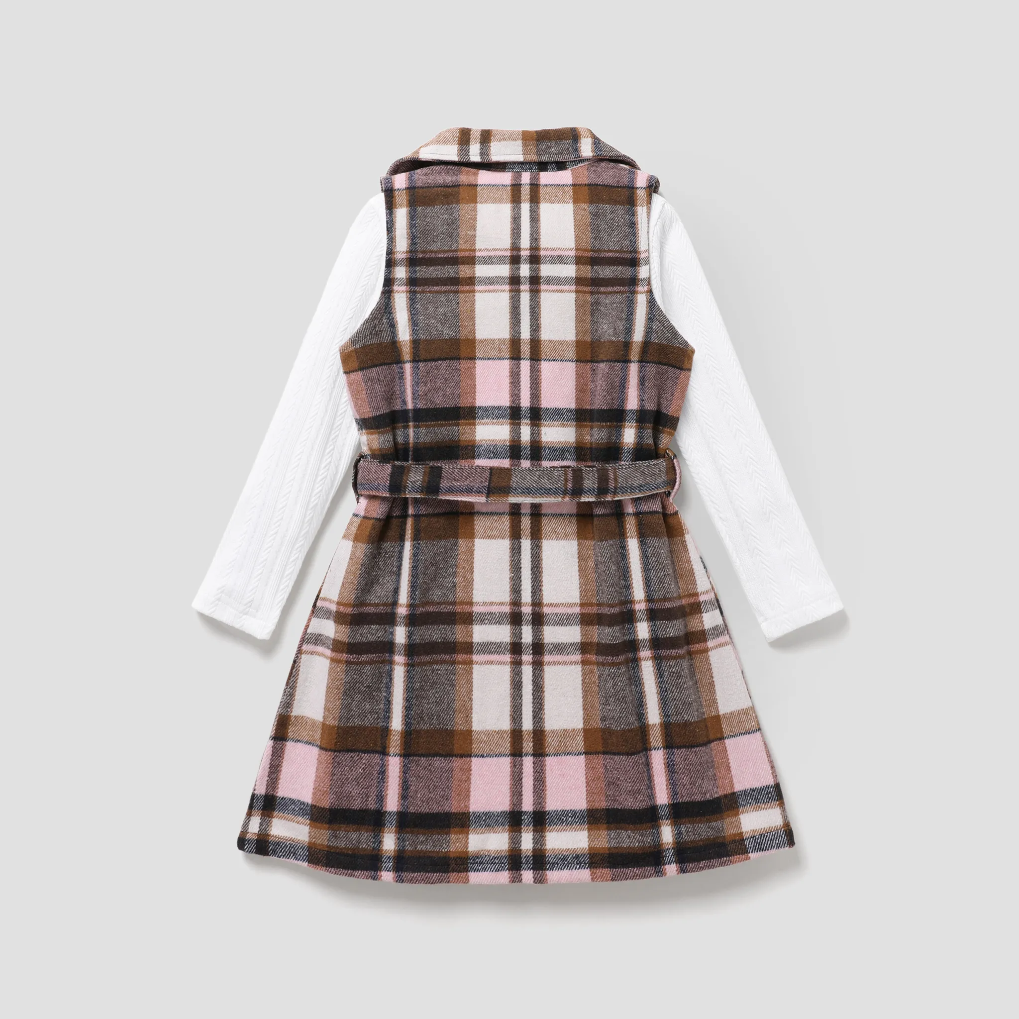 2PCS Kid Girl Grid/Houndstooth Fashionable Lapel Skirt Set Pink image 3