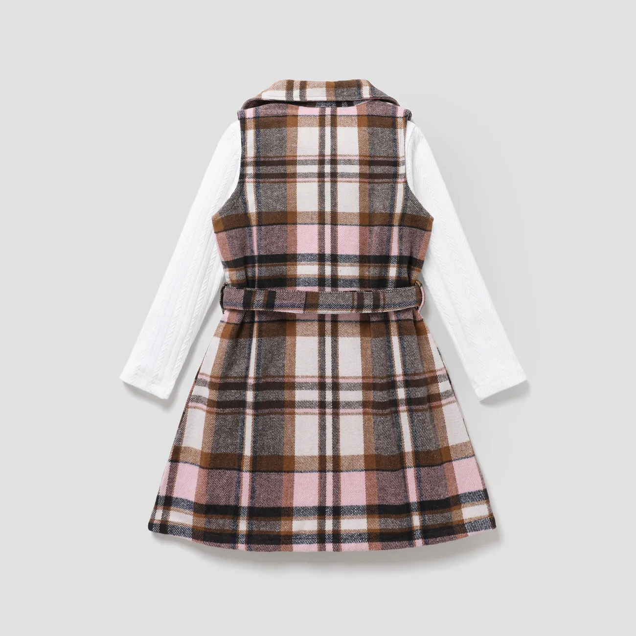 2PCS Kid Girl Grid/Houndstooth Fashionable Lapel Skirt Set Pink big image 1