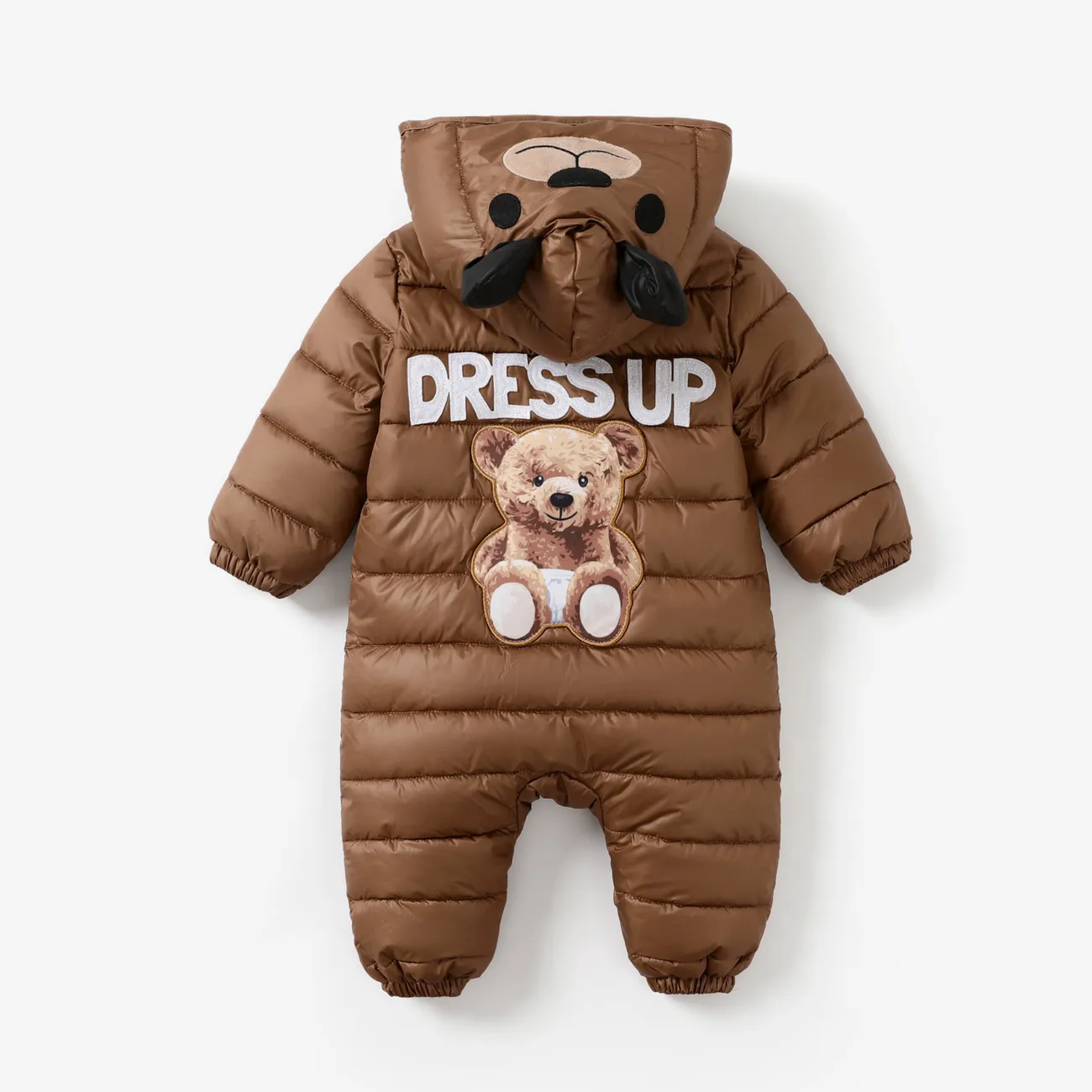 Baby Boy Thick Bear Animal Pattern Long Sleeve Regular Fit Hooded Jumpsuit Coffee big image 1