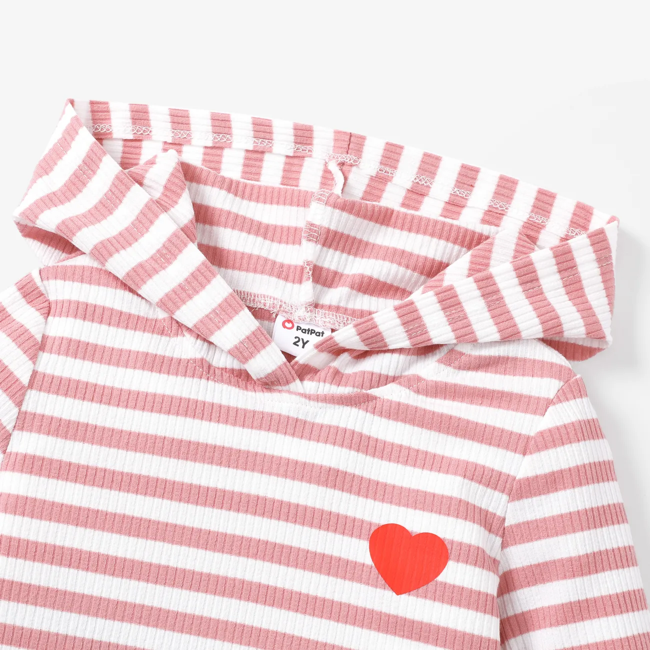 Toddler Girl's Hooded Stripe Heart print Dress Pink big image 1