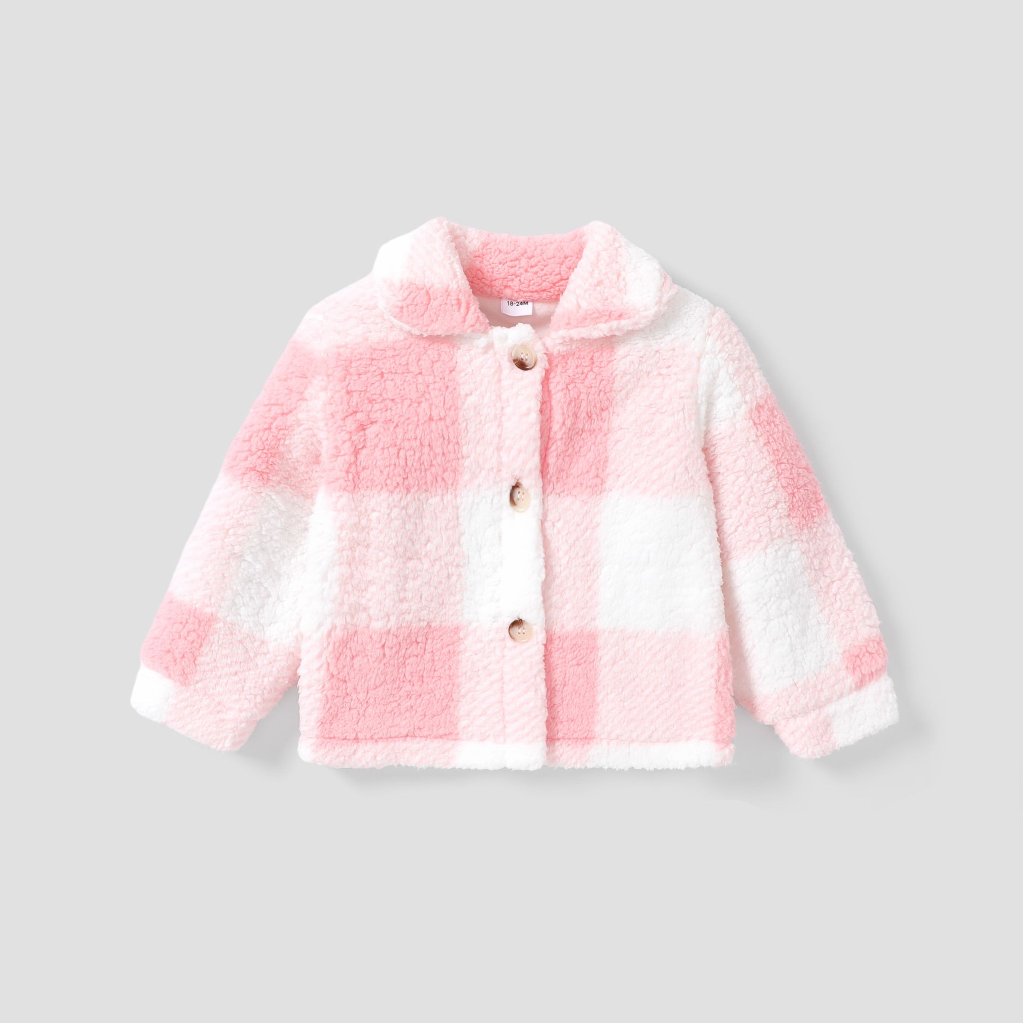 Toddler Girl Sweet Plaid Lapel Collar Fleece Jacket