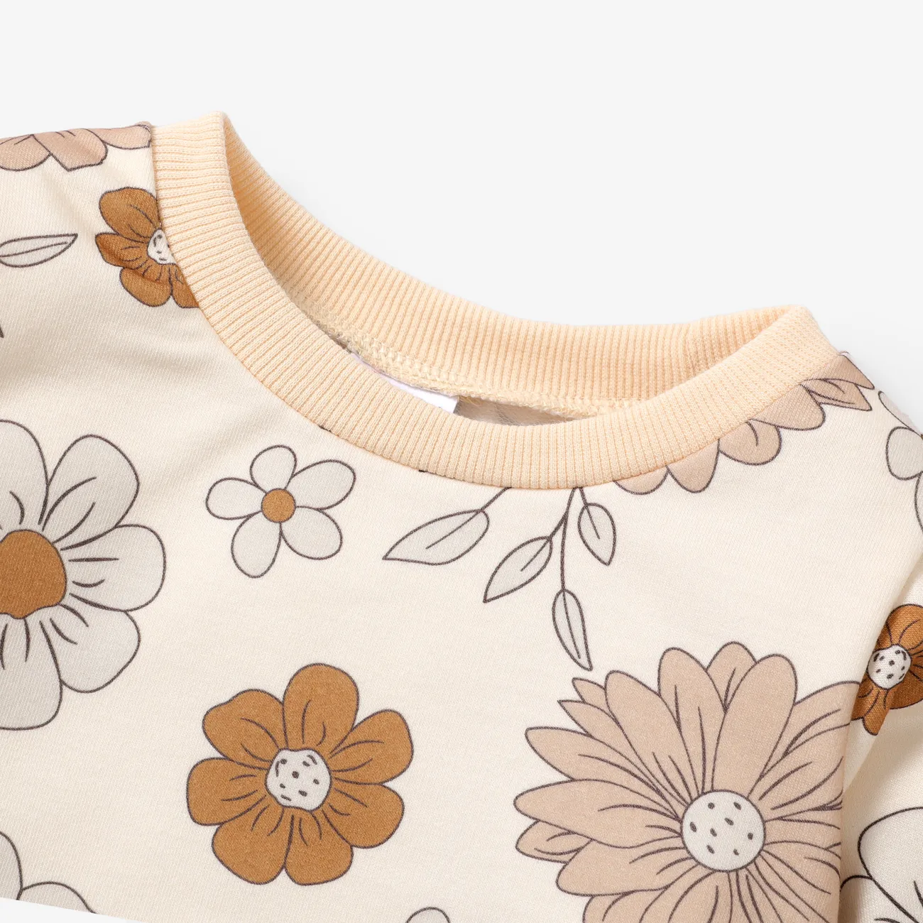 3pcs Baby Girl Allover Floral Print Long-sleeve Sweatshirt and Pants & Headband Set Apricot big image 1