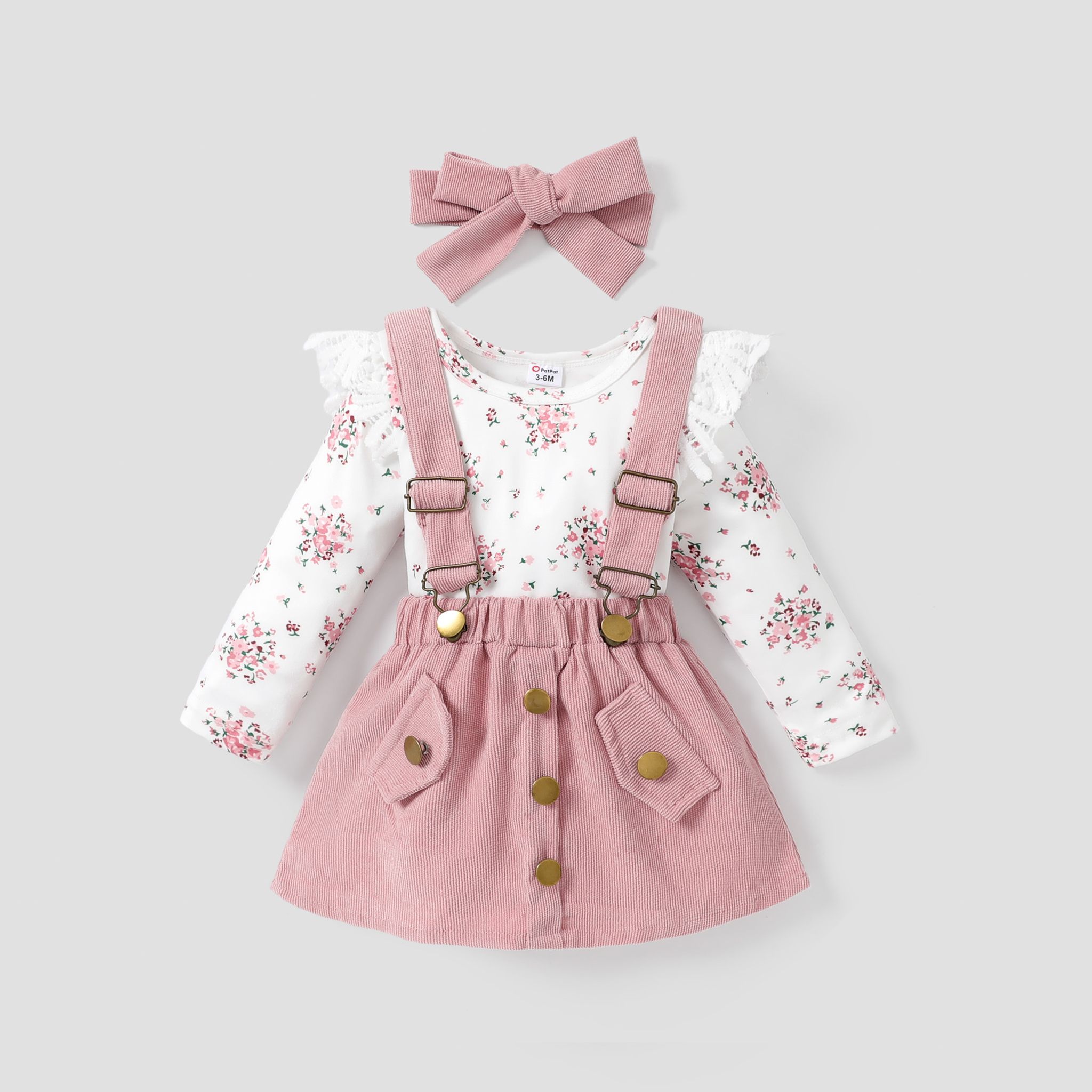 3pcs Baby Girl Sweet Floral Long Sleeve Skirt Set