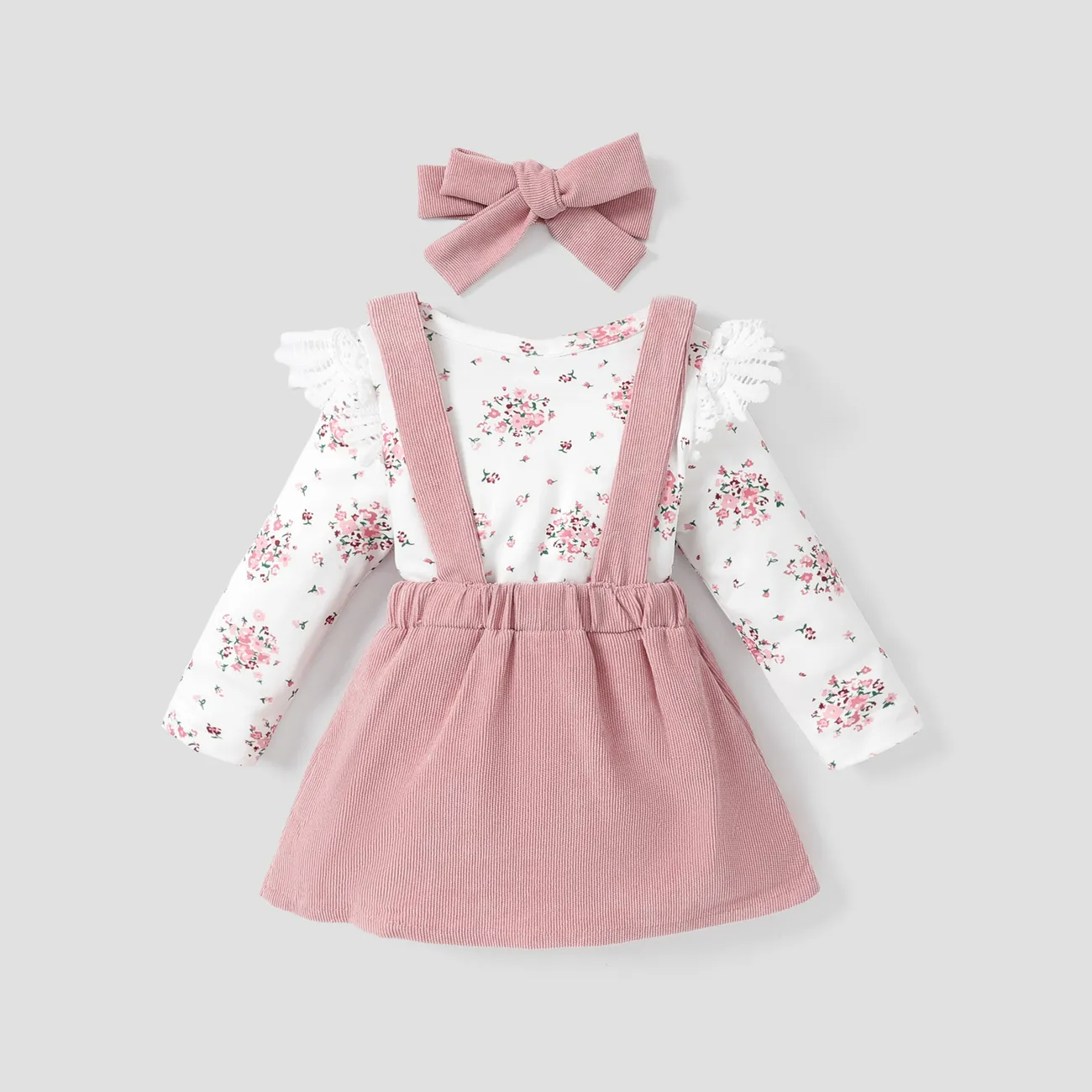 3pcs Baby Girl Sweet Floral Long Sleeve Skirt Set Pink big image 1