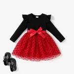 Toddler Girl Sweet Polka Dot Flutter Sleeve Dress Red-2