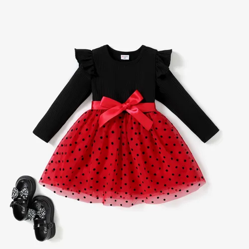 Toddler Girl Sweet Polka Dot Flutter Sleeve Dress