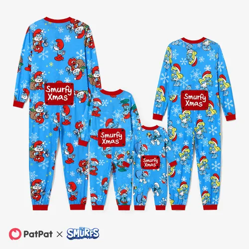 The Smurfs Christmas Pattern Print Colorblock Family Matching Onesies Pajamas(Flame Resistant)