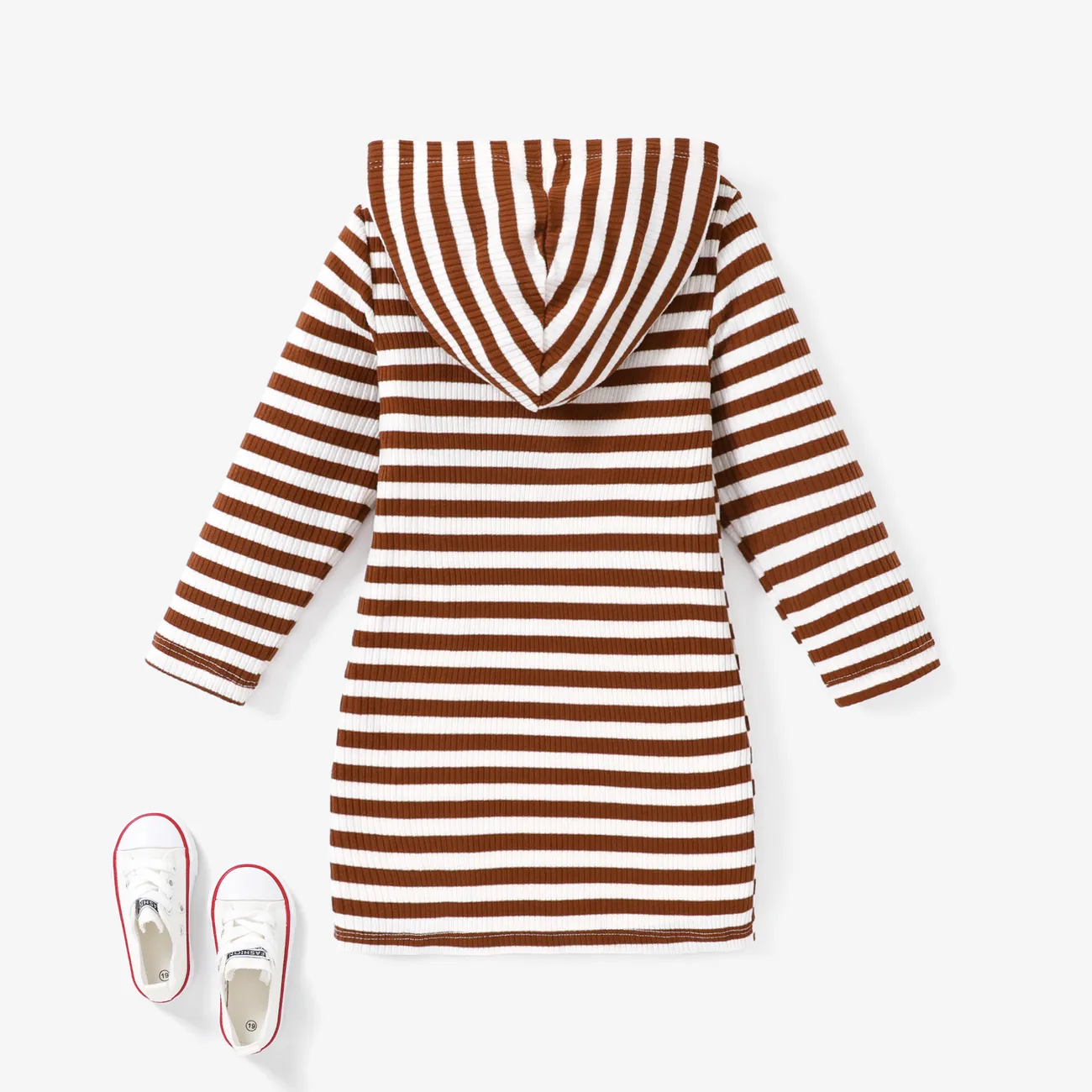 Toddler Girl's Hooded Stripe Heart print Dress Brown big image 1