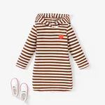 Toddler Girl's Hooded Stripe Heart print Dress Brown