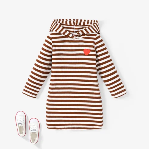 Toddler Girl's Hooded Stripe Heart print Dress