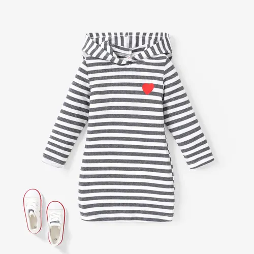 Toddler Girl's Hooded Stripe Heart print Dress