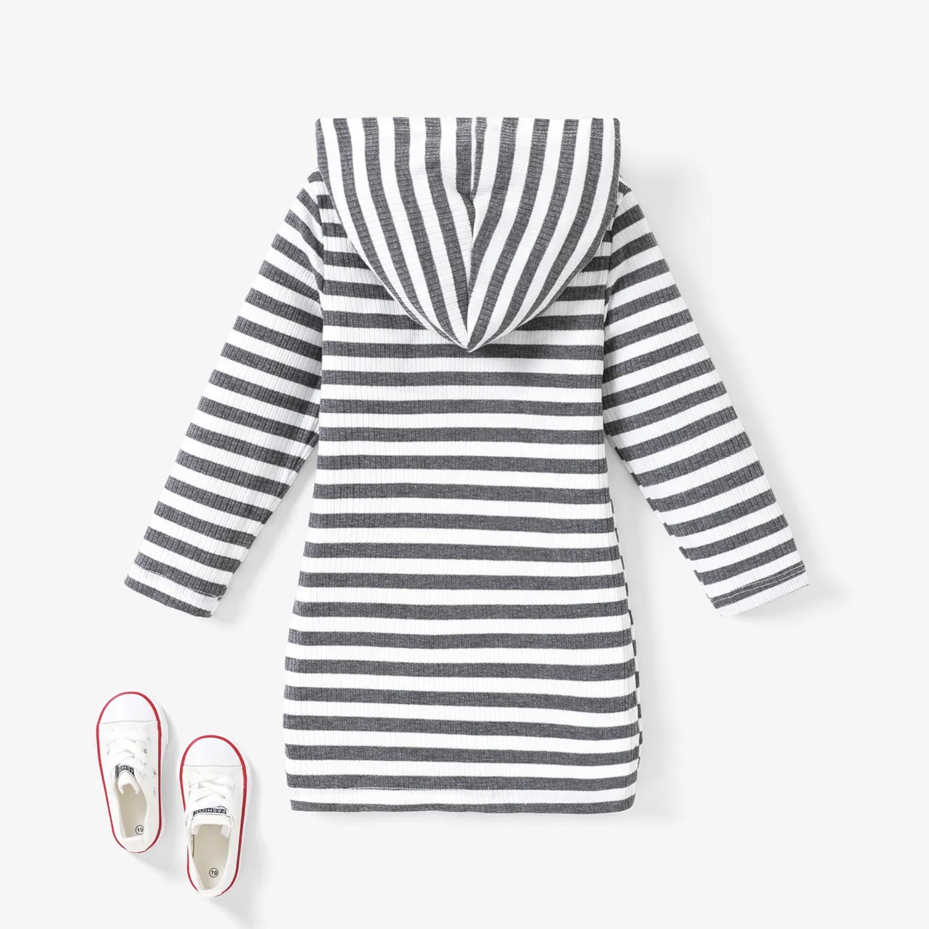 Toddler Girl's Hooded Stripe Heart print Dress Grey big image 1