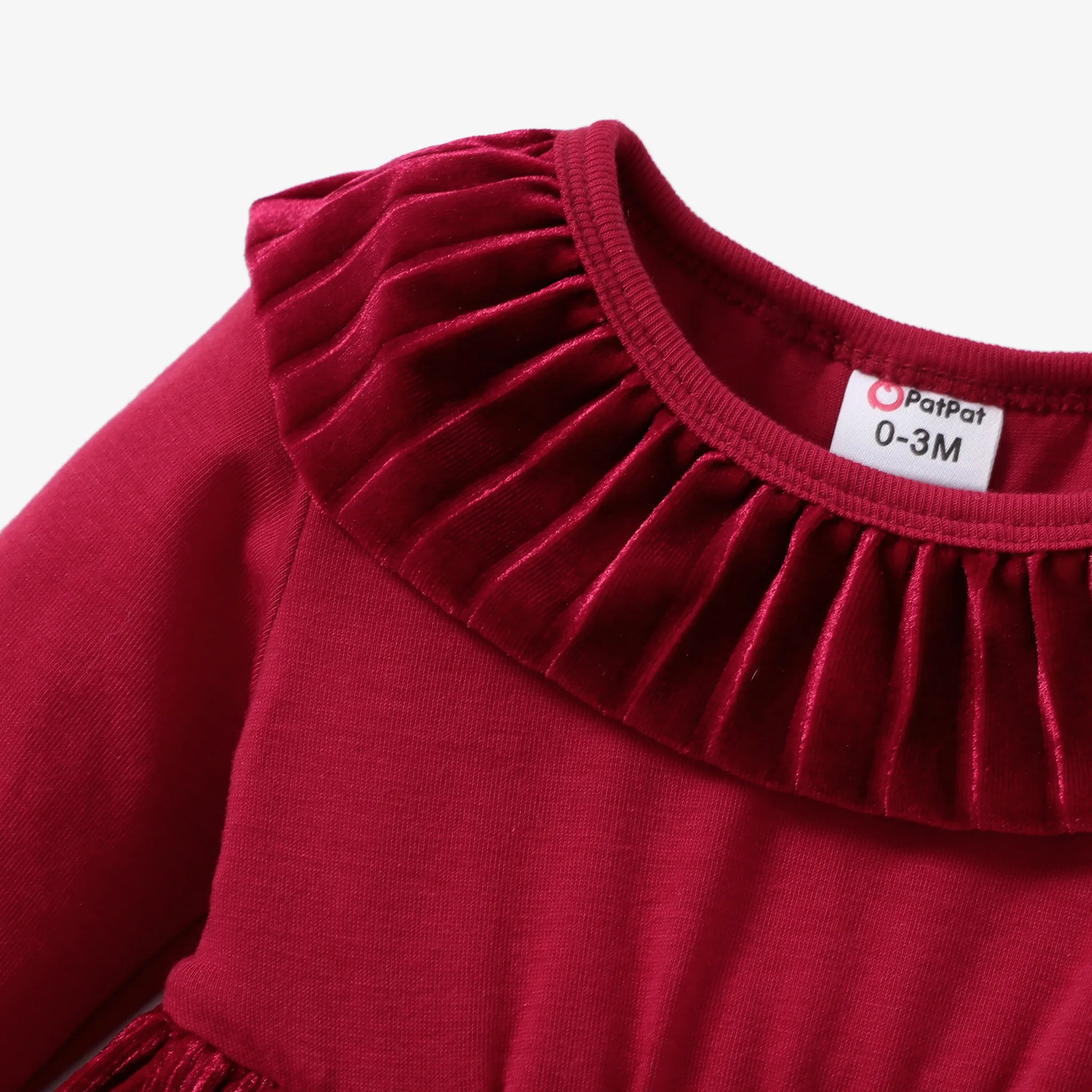 Baby Girl Ruffled Hemline and Yoke Collar Pleat Detail Long Sleeve Jumpsuit  image 3