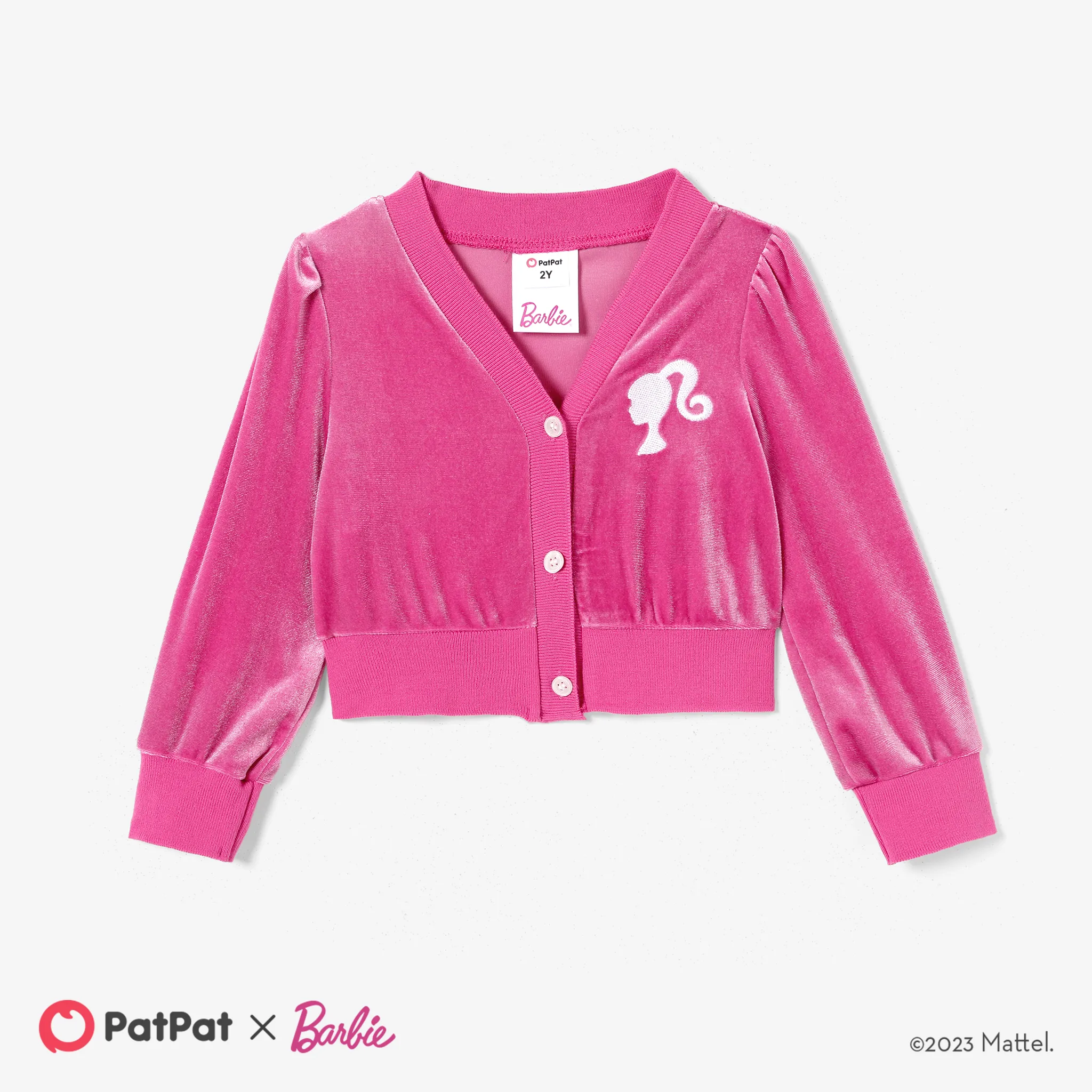 Barbie Mommy and Me Velvet Glitter Embroidered Pattern V-Neck Cardigan Coat   big image 1