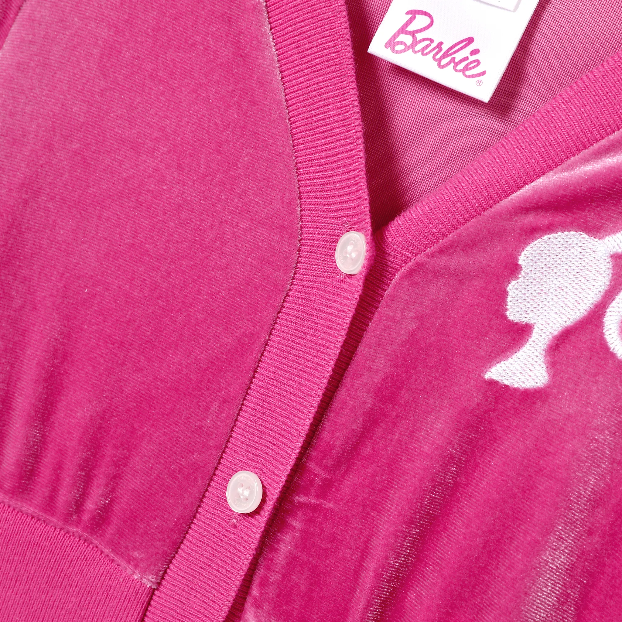 Barbie Mommy and Me Velvet Glitter Embroidered Pattern V-Neck Cardigan Coat   image 4