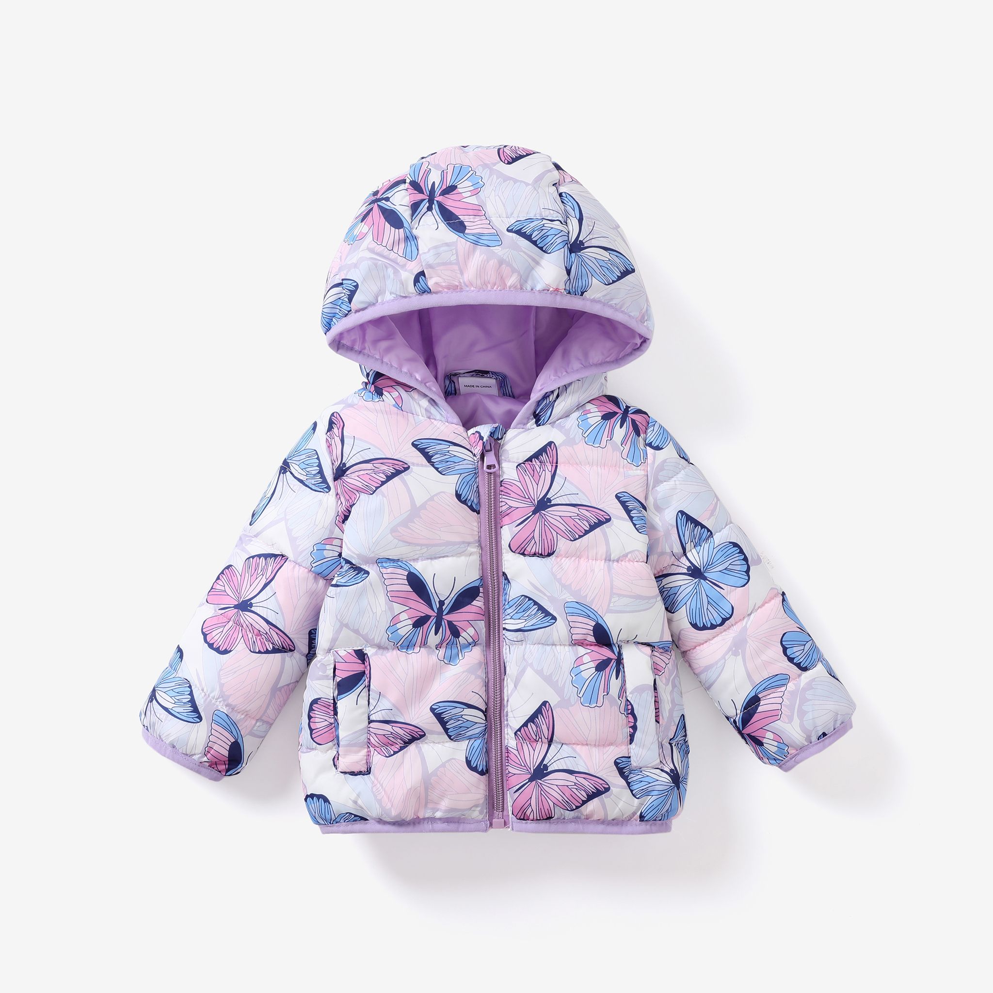 Baby Girls' Sweet Butterfly Animal Pattern Zipper, Medium Thick Jacket Coat