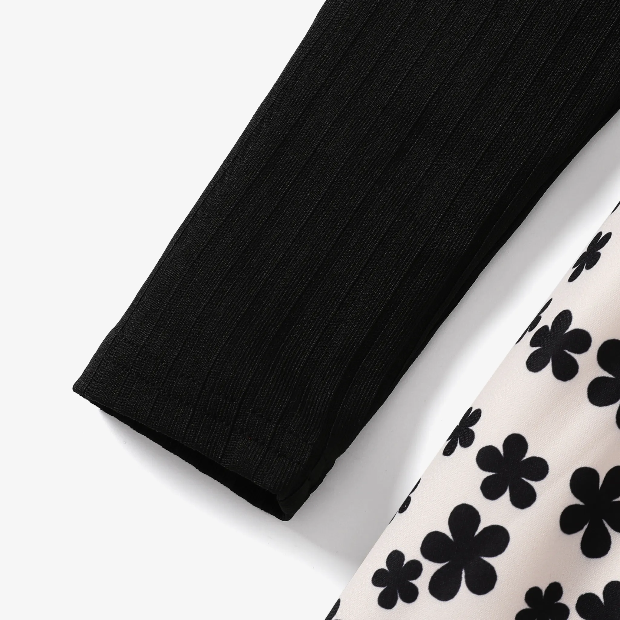 Kid Girl Sweet Plants and Floral Ruffle Edge Dress  Black image 4