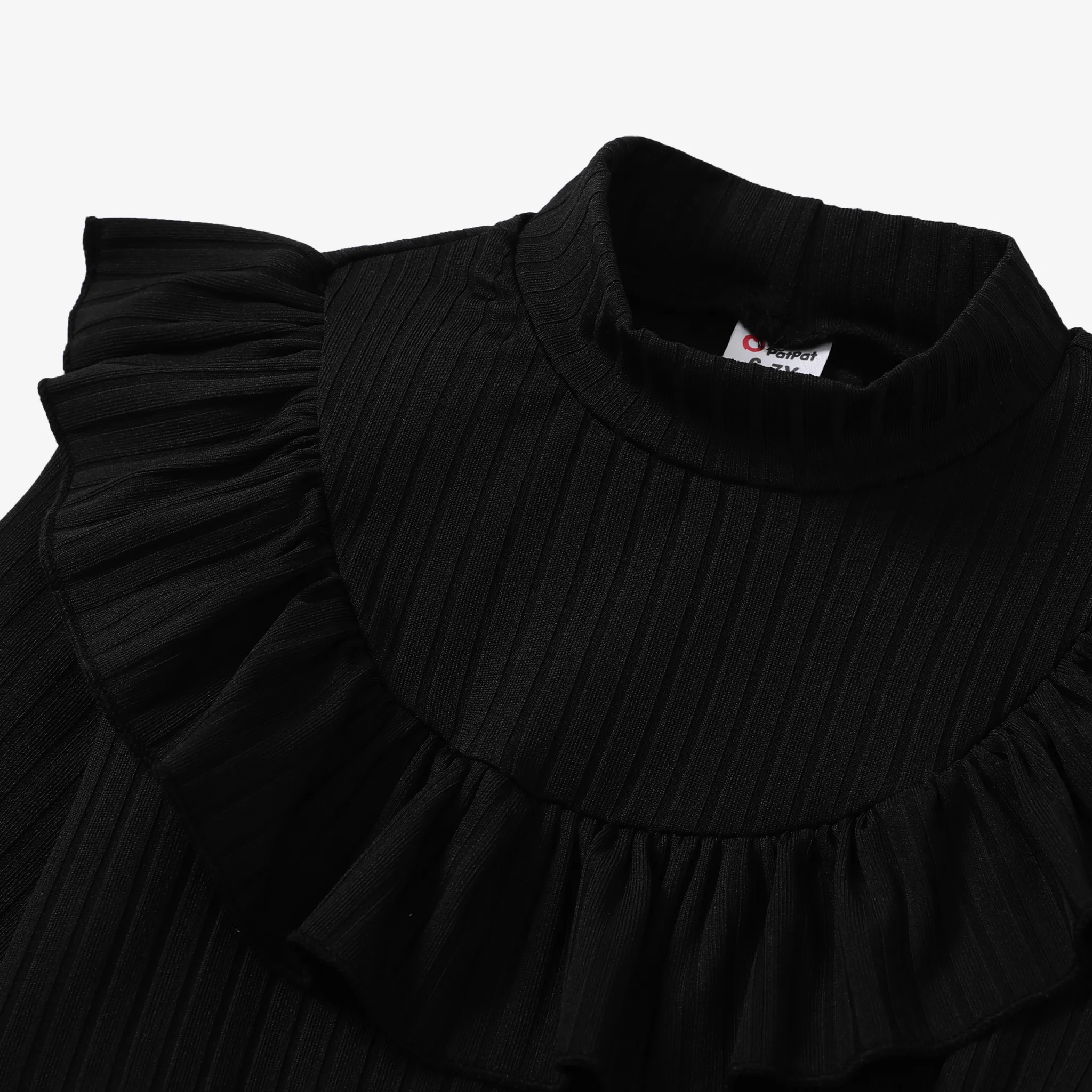 Kid Girl Sweet Plants and Floral Ruffle Edge Dress  Black image 3