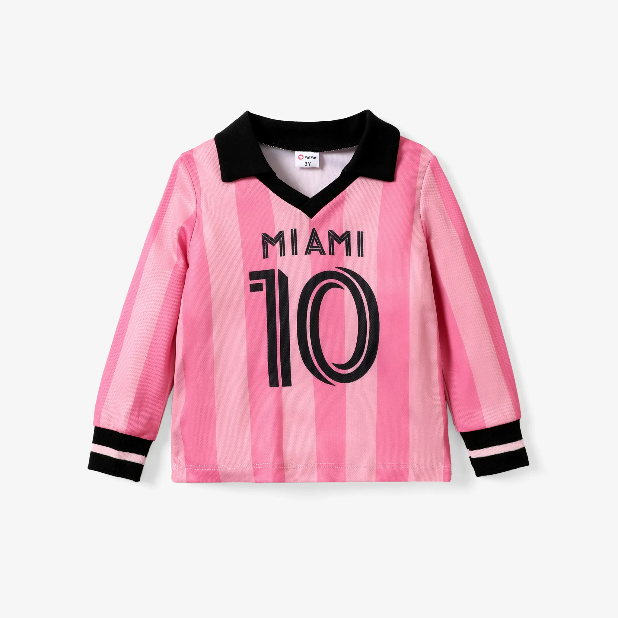 Toddler Boy Casual Stripe and Letter Pattern Tee with Lapel Pink