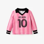 Toddler Boy Casual Stripe and Letter Pattern Tee with Lapel Pink