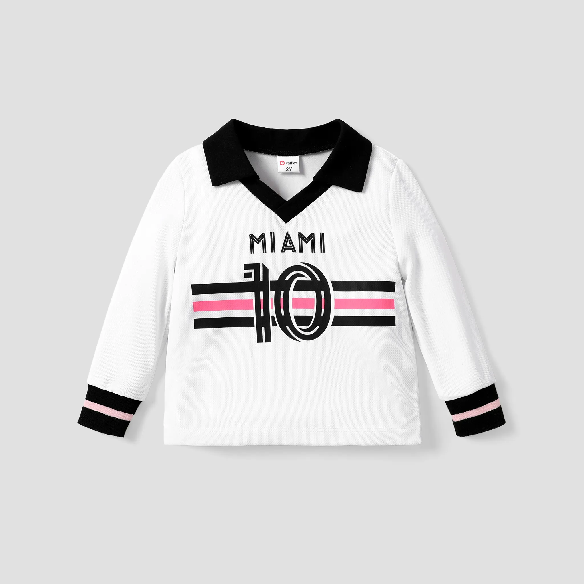 Toddler Boy Casual Stripe and Letter Pattern Tee with Lapel  big image 1